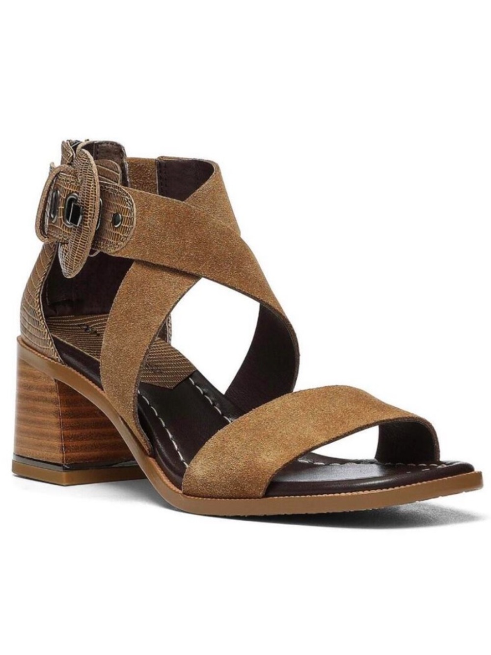 DONALD J. PLINER Helen Biscotti Calf Suede Leather Block Heel Strappy Sandal, 7M